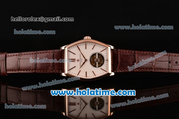 Vacheron Constantin Malte Tourbillon Swiss Tourbillon Manual Winding Rose Gold Case with Brown Alligator Strap and White Dial - Click Image to Close